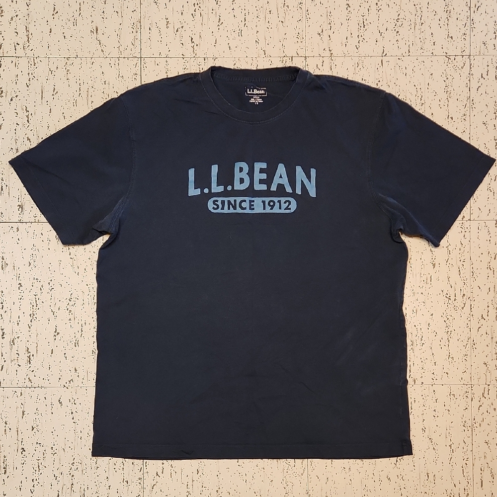 L.L. Bean  Navy Blue Varsity Style  Spellout Logo Crewneck T Shirt